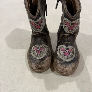 Roper Kids Brown Boots with Pink Heart Embroidery